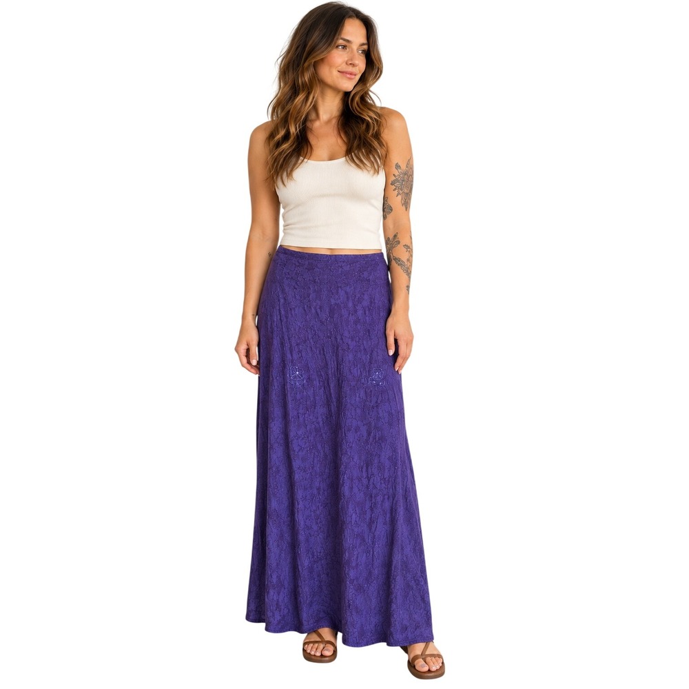 Womens Purple Gemstone Maxi Skirt Free Size Jacquard Boho India Fairy Festival